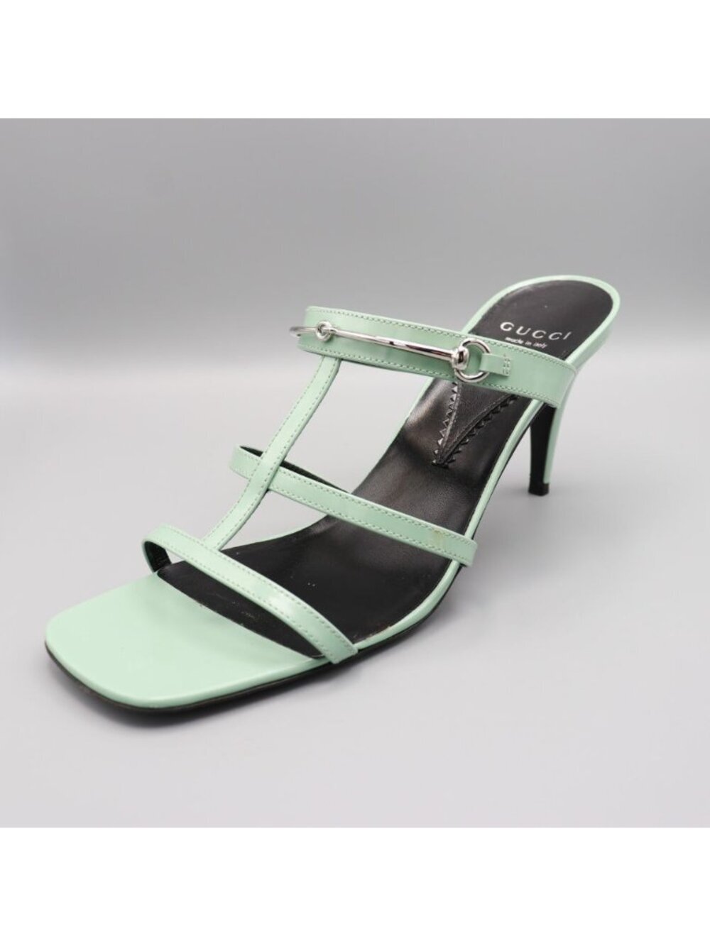 Gucci Regent Pacific Green Leather Slim Horsebit Sandals 38.5 8.5 Square Toe - Picture 7 of 14